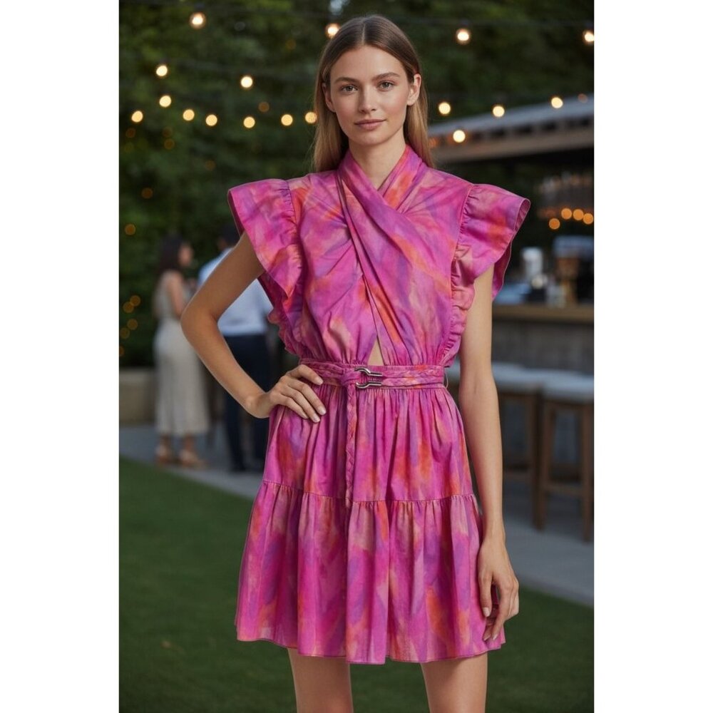 DEREK LAM IO CROSBY Fuchsia Finn Ruffle Wrap Dress 8